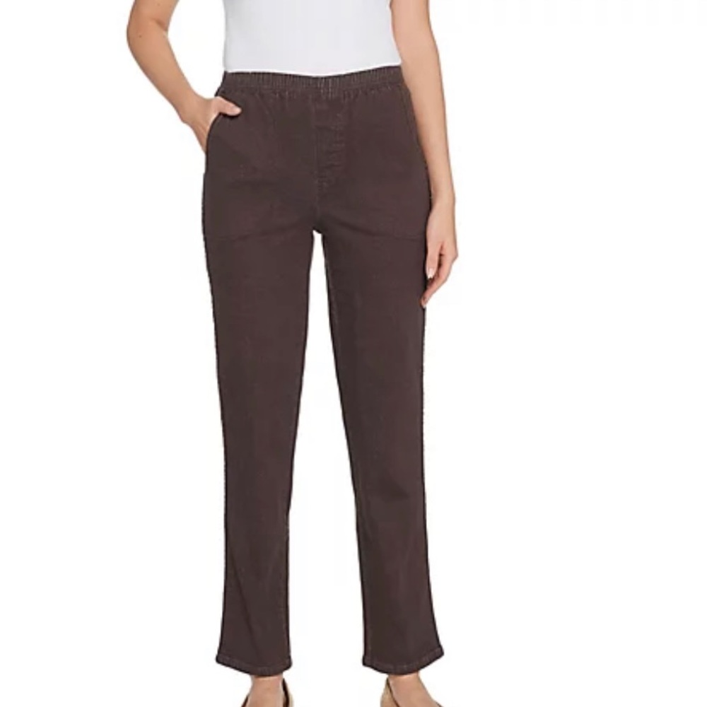 Denim&Co. How Timeless Petite 4-Pocket Pull-on Jeans - Dark Chocolate (A262866)
